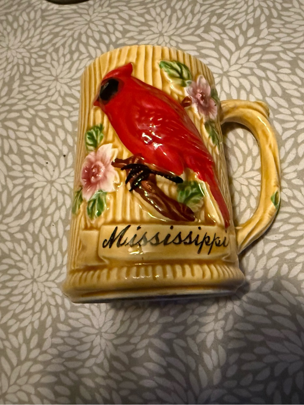 Source Unknown Red Cardinal Ceramic Mug with Cream Background